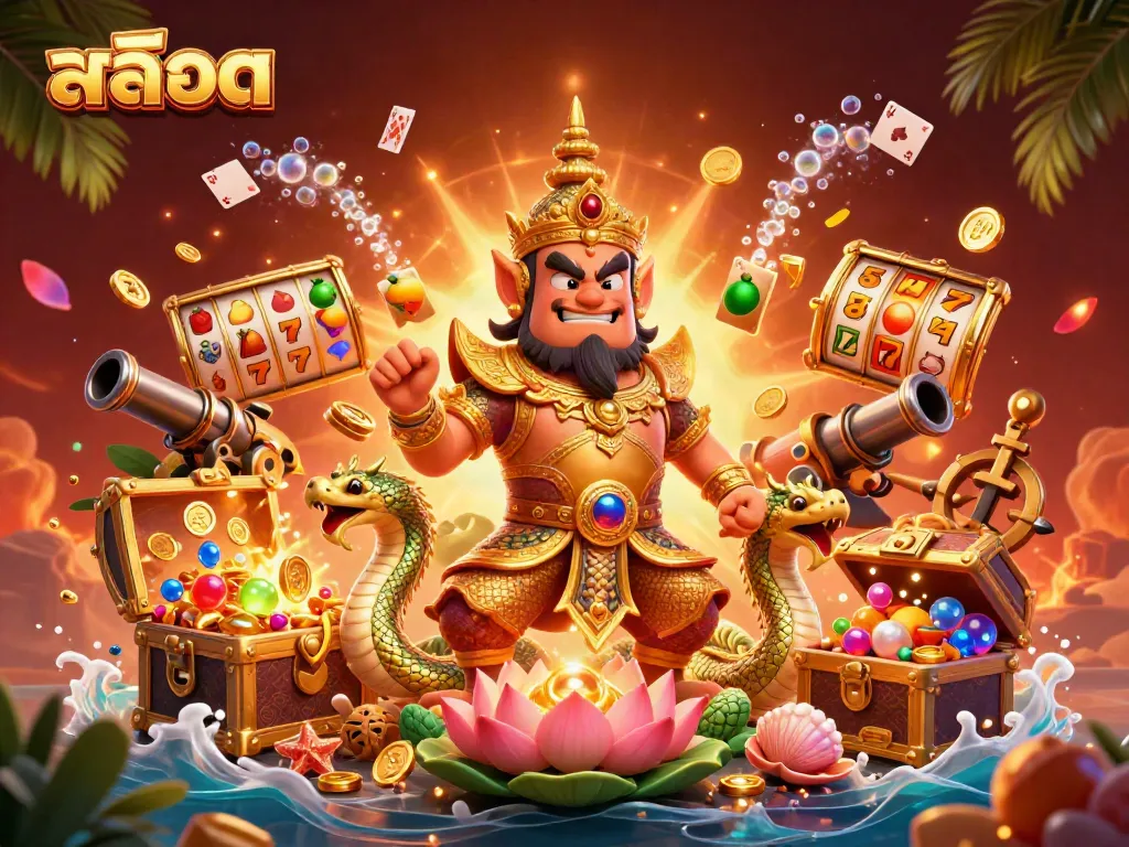 Engage with สล็อต action featuring Thai temple guardian and dynamic slot game elements