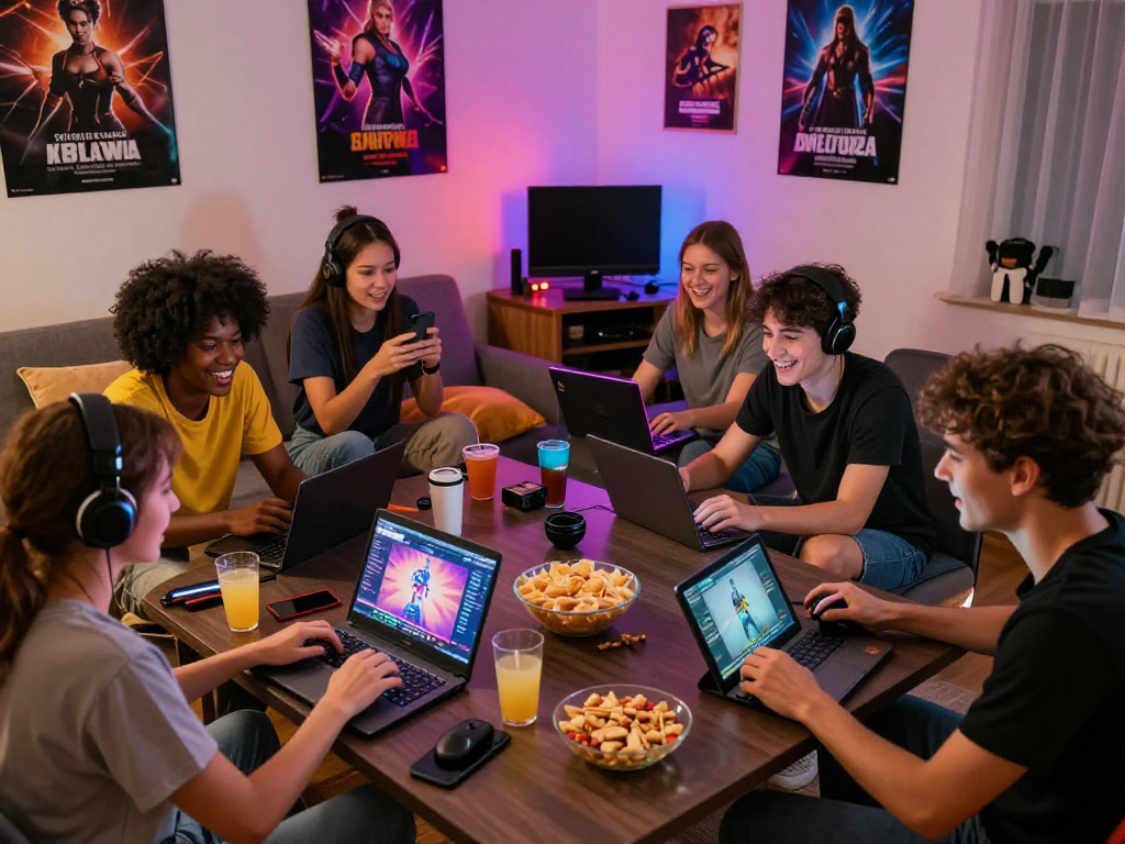 Friends enjoying exciting porn games together in a cozy room.
