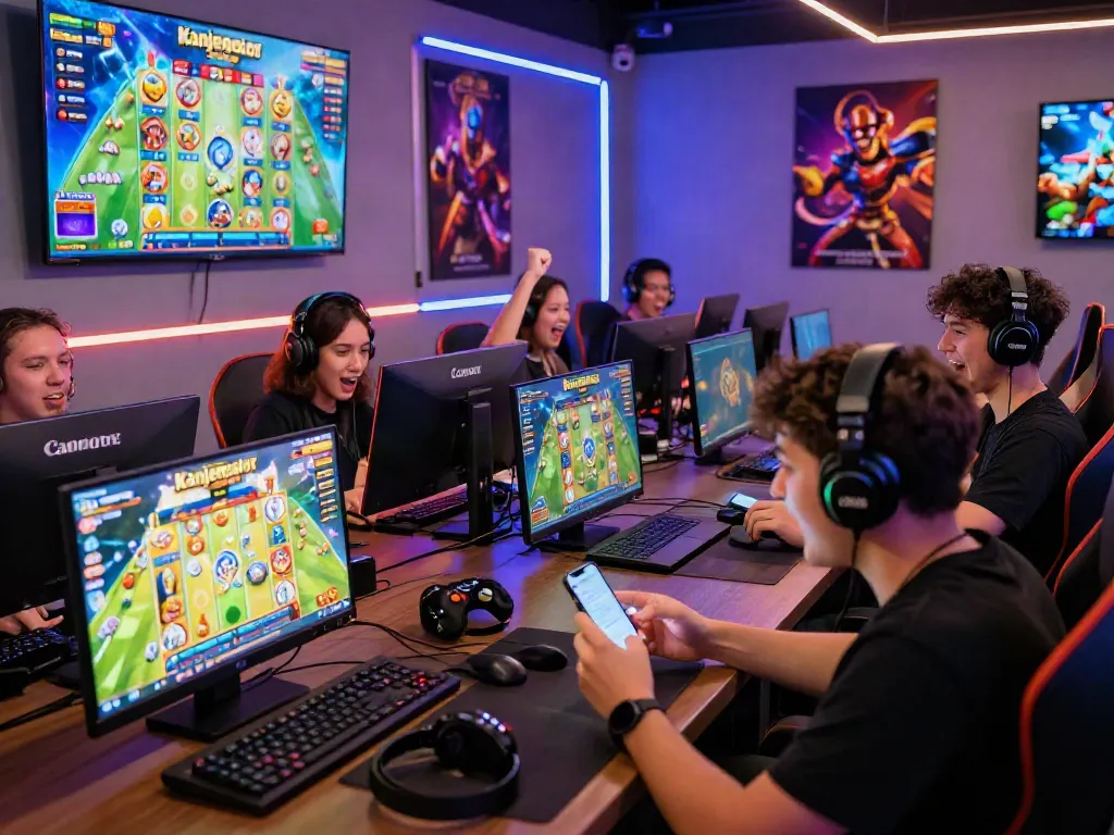 Pengguna Kanjengslot menikmati pengalaman bermain game online di ruang permainan modern.